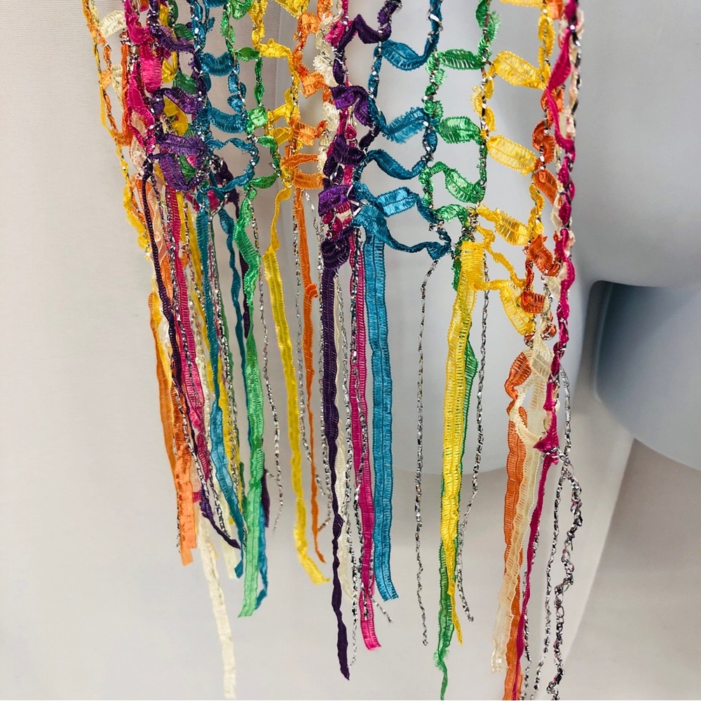 Beautiful Ribbon Metallic Fringe Scarf - Picture 5 of 7